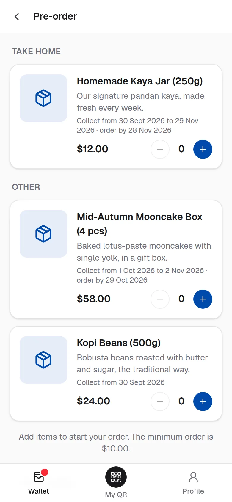 A customer's pre-order on their phone: items, pick-up time, the amount to pay and the PayNow QR